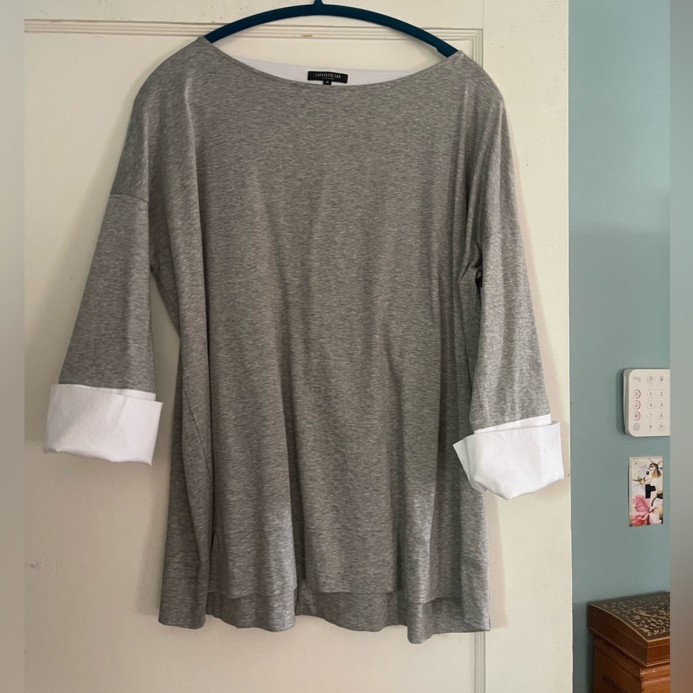 Lafayette 148 Grey Knit 3/4 Sleeve Shirt